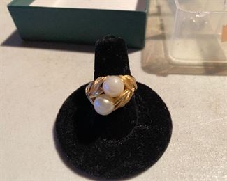 Two Pearl Costume Adjustable Ring $5.00