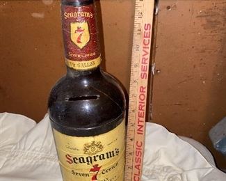 Seagram's Plastic Bank, has crack and missing bottom $6.00 (Per the family's request this item is not half price)