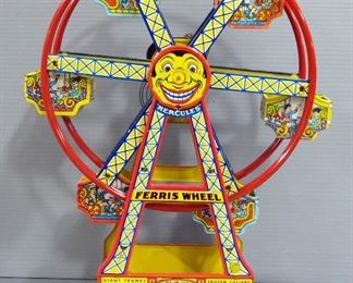 Chein "Hercules" Wind-Up Tin Ferris Wheel, Wheel Spins And Bell Rings When Wound