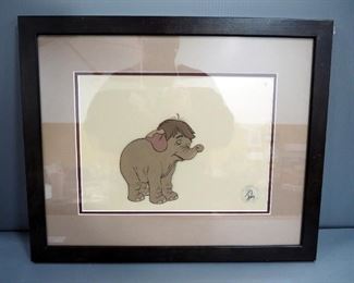 Walt Disney Original Hand-Painted Film Cel Of Hathi Jr. From The Jungle Book, Framed, Double Matted, Under Glass, 22" Wide x 18" High