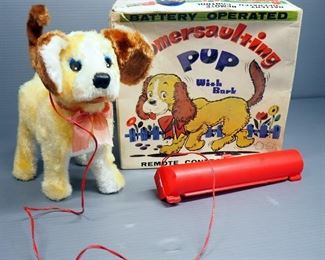 Rut Battery Powered Mechanical Fighting Bull And Summersaulting Dog, Both With Corded Remote Controls, Both In Original Boxes