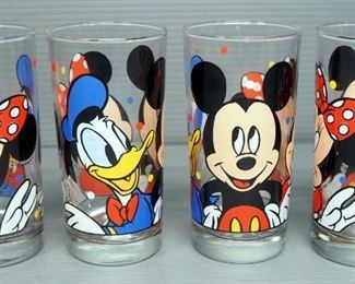 Glass Tumblers, Qty 4, With Minnie, Mickey And Donald, A Mickey Mouse Mug And Tom & Jerry Jelly Jars (4), Total Qty 9