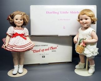 Danbury Mint Shirley Temple "Stand Up And Cheer" Doll With Stand, In Box, And Danbury Mint "Darling Little Shirley" Doll
