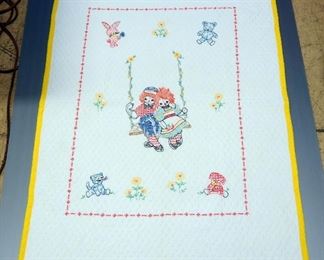 Raggedy Ann And Andy Needle Point Quilt, Approx. 40" x 58"