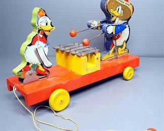 Fisher-Price 1940s Donald Duck Xylophone Pull Toy #177 And Donald Duck Caballero Pull Toy #160
