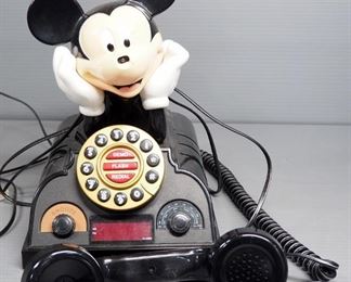 Telemania Mickey Mouse Talking Alarm Clock Radio Telephone And Mickey Mouse AT&T Telephone, Unknown Working Order
