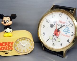 Disney Clock And Watch Collection, Includes Mickey Mouse Alarm Clock Radio, Timex Mickey Watch, Donald Duck Pocket Watch, And Oversized Mickey Watch