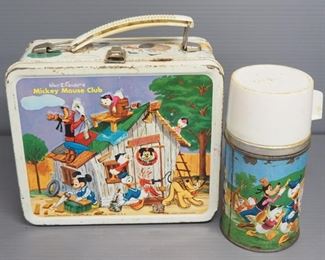Aladdin Walt Disney's Mickey Mouse Club Metal Lunchbox With Thermos, And Walt Disney World Mouse Ear Hat