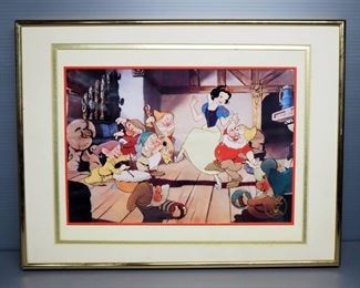 Ideal Walt Disney's Authentic Snow White And Seven Dwarves Doll Collection, Each Has Stand, And Framed Lithograph Of Movie Scene