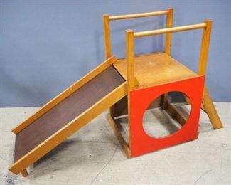 Creative Playthings Wood Outdoor Playset With Slide, Steps, Platform, And Crawl Space, Slide Is Removable