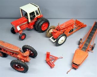 Metal Farm Equipment Toy Collection, Various Scales, Includes John Deere, International And Farmall, Total Qty 9