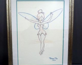 Tinkerbell Sketch, Double Matted, Framed, 27" Wide x 35" High
