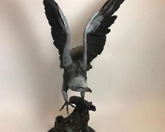 2.  Large Solid Bronze Sculpture of American Bald Eagle on Green Marble Base by artist Jules Moigniez, signed (1835-1894).  28" h x 24"w x 17"d.   $1600.00