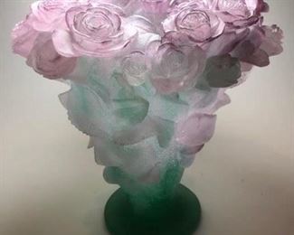 8.  Large Daum Floral Pate-de-Verre Spray, Emerald and Heliotrope, 12" x 12"x 12"   $2000.00. (excluded from discount)