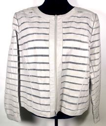 350.  Lafayette 148 White Leather Jacket with Zippered Front, Size 16 $120