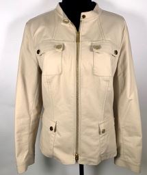 351.  Lafayette 148 Khaki Cotton Jacket with Zippered Front, Size 16 $80