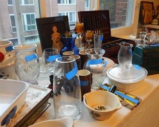 Tables full of kitchen items.