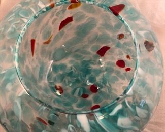Large art glass bowl vase.