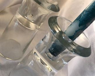 Thick glass crystal candle holders.