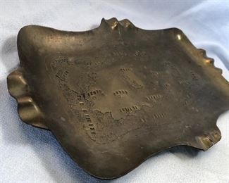 Ancient Middle East map stamped on brass ashtray.