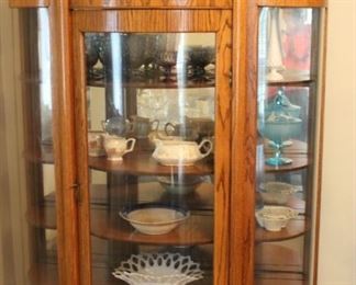 Oak Curio Cabinet, Vintage Milk Glass, Fenton, Crystal, Vintage Pottery