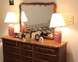 Dresser & Mirror, Lamps, Alarm Clocks