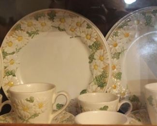 Poppy Trail Vernonware Dish Set, Pattern Sculpted Daisy, Includes Dishes, Cups & Saucers, Bowls, Napkin Holder, Some Serving Pieces