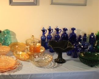 Vintage Floragold Louisa Candy Dish & Bowls, Vintage Cobalt Blue Depression Glass, Vintage Avon Cobalt Blue Decanters