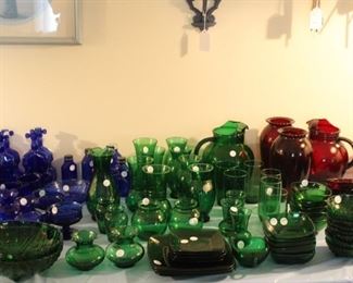 Forest Green Glassware - Many Items, Bowls, Dishes, Vases, Pitcher, Glasses