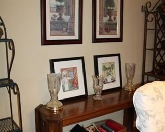 SOFA TABLE, WALL ART, CRYSTAL LAMPS