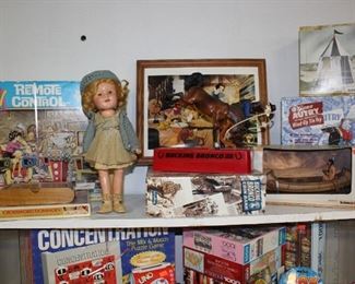 Shirley Temple Doll, Schleich figures, MTV Remote Control Game, Bucking Bronco
