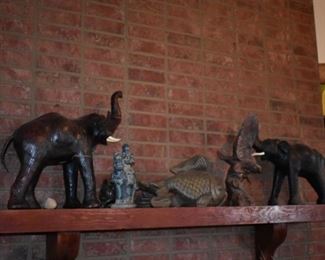 Collectible African Elephants. Koi Fish , and Figurine
