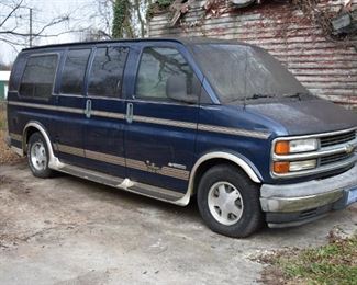 2001 Chevy Con Van has Chair lift inside in very good condition, interior is very clean, headliner is tight. Even has a TV, and full Bench Seat in the Back, complete with side -steps. VIN # 1GBFG15R911241395 * 72,367 original miles