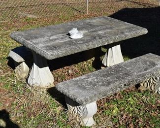 Antique Concrete  Table and Benches
