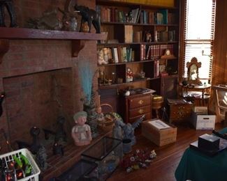 Antique Books, Gingerbread Clock and so many other Wonderful Antiques and Collectibles in this picture