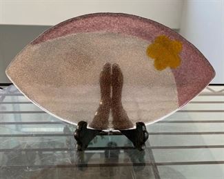 Japanese glass serving plate.  Approx. 10" long. $15 (stand not included).