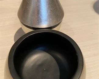 Two small silver lacquerware items, one has a lid. $10 for set. 