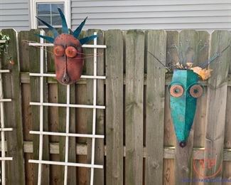 Handmade Metal Masks Yard Art