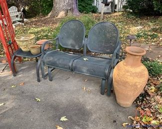 Outdoor Metal Glider Rocker with Outdoor Planters