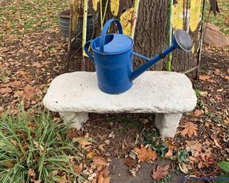Stone Garden Bench and Vintage Watering Can