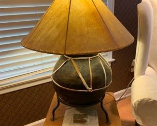 Contemporary Lamp with Stretched Hide Shade