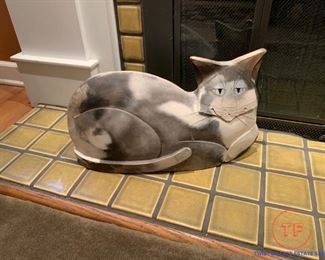 Pit Fired Ceramic Cat Sculpture by MARY GATES DEWEY