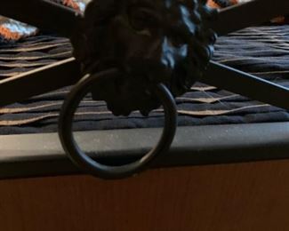 BERNHARDT Furniture Sleigh Style Queen Size Bed with Decorative Lion's Head Pull Handles