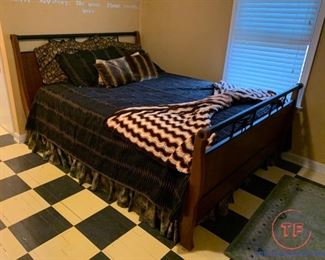 BERNHARDT Furniture Sleigh Style Queen Size Bed with Decorative Lion's Head Pull Handles