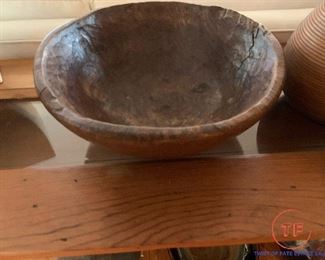 Primitive Hand Carved BURL WOOD Dough Bowl