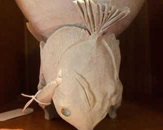 Fish Based Signed Pottery Vase
