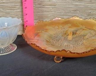 Stag and Holly Carnival and French Opalescent bowls