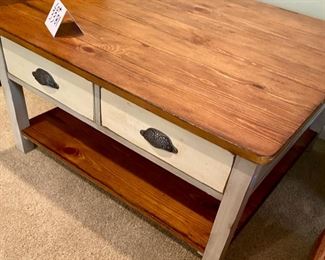 Lot 3381 $225.00  Matching Flexsteel 36" Square Plank Top Cocktail Table with 2 Dovetailed Drawers and Shelf Beneath for Storage or Display	36" W x 36" D x 18" H	