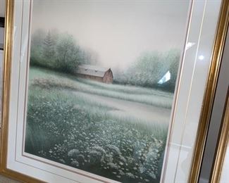 Lot 3384 & Lot 3385  $450 for Pair.  Large Beautifully Framed Framed Lithograph "300 in Series" Artist Proof "Springtime II" Pencil Signed by the Artist Arnold Alaniz. Early 1980's  Selling as a Pair with Lot 3385	29.5 " W x 35" H	