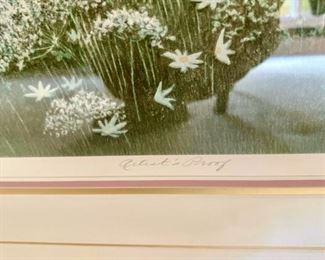 Lot 3385 & Lot 3384 $450 for Pair Large Beautifully Framed Framed Lithograph "300 in Series" Artist Proof "Springtime I" Pencil Signed by the Artist Arnold Alaniz. This particular piece was featured on the cover of Midwest Art Magazine in 1992.  Selling as a pair with Lot 3384	29.5" W x 35" H	